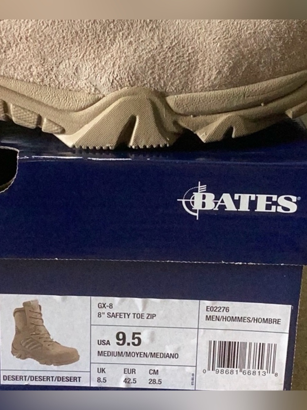 Bates GX-8 8" Safety Toe Zip Boots in Desert
